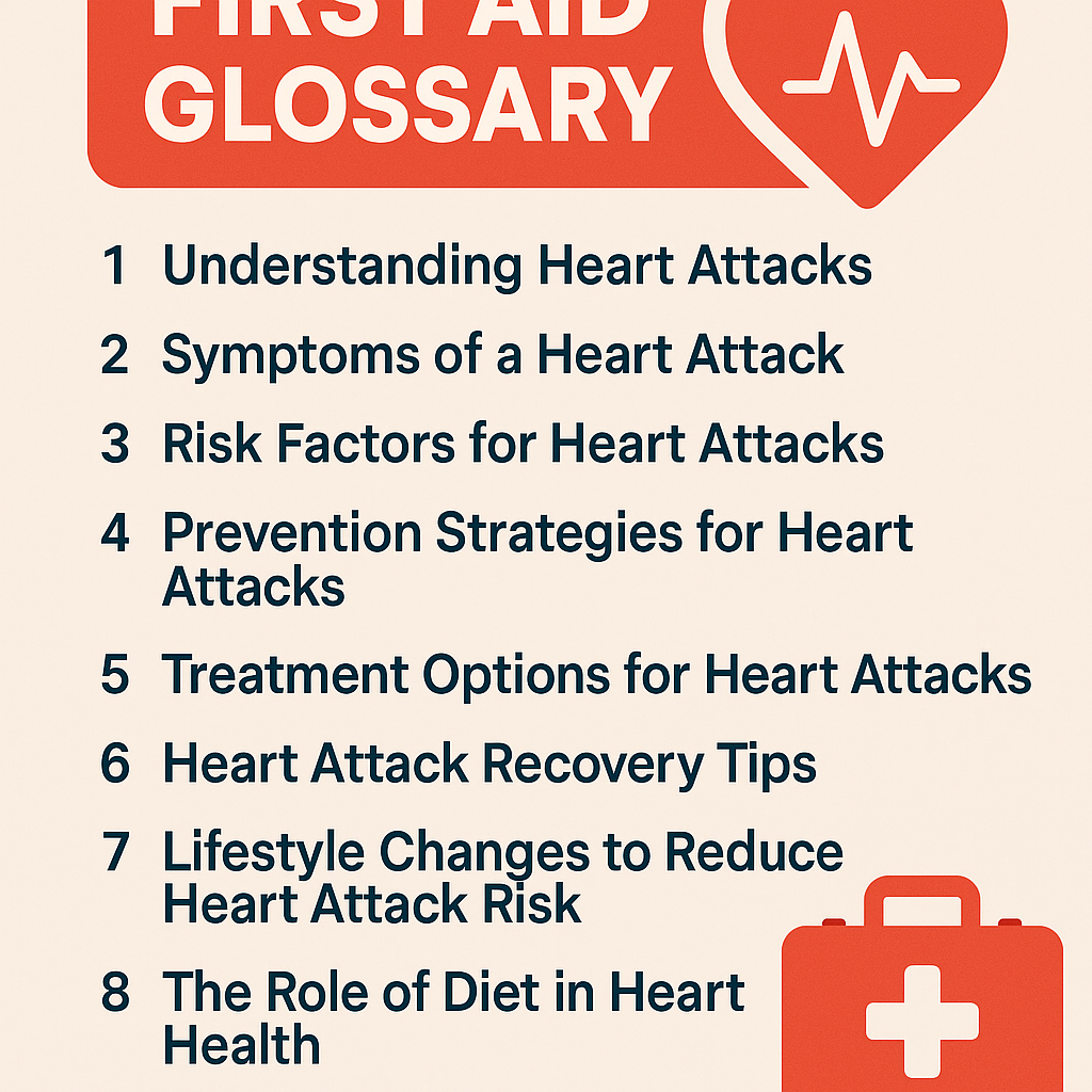 1. Understanding Heart Attacks 2. Symptoms of a Heart Attack 3. Risk Factors for Heart Attacks 4. Prevention Strategies for Heart Attacks 5. Treatment Options for Heart Attacks 6. Heart Attack Recovery Tips 7. Lifestyle Changes to Reduce Heart Attack Risk 8. The Role of Diet in Heart Health 9. Recognizing Heart Attack Signs in Women 10. Importance of Regular Heart Health Check-ups