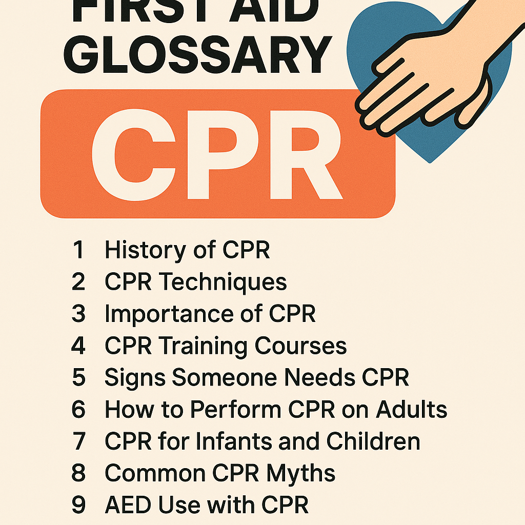 1. History of CPR 2. CPR Techniques 3. Importance of CPR 4. CPR Training Courses 5. Signs Someone Needs CPR 6. How to Perform CPR on Adults 7. CPR for Infants and Children 8. Common CPR Myths 9. AED Use with CPR 10. Legal Considerations for CPR Providers
