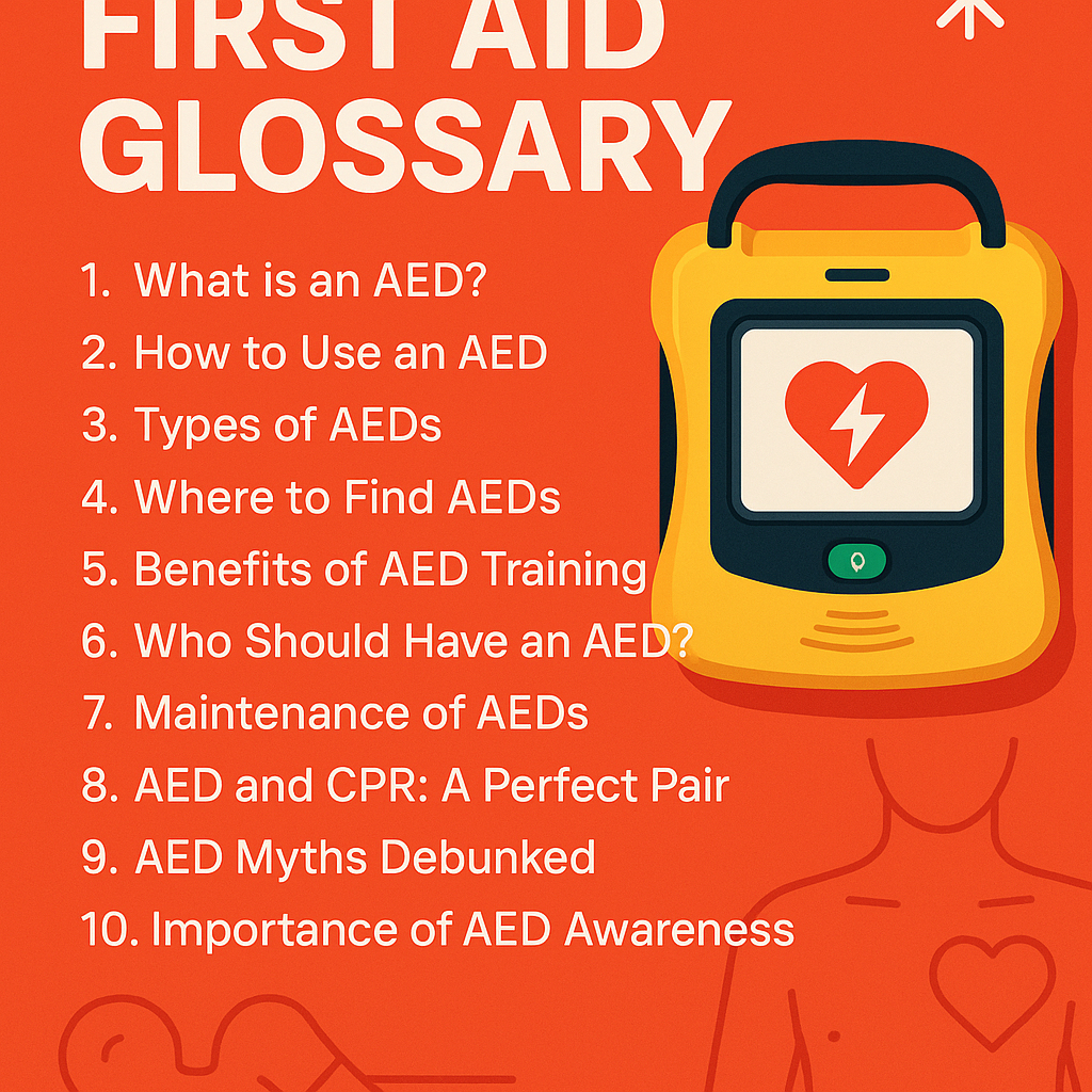 1. What is an AED? 2. How to Use an AED 3. Types of AEDs 4. Where to Find AEDs 5. Benefits of AED Training 6. Who Should Have an AED? 7. Maintenance of AEDs 8. AED and CPR: A Perfect Pair 9. AED Myths Debunked 10. Importance of AED Awareness