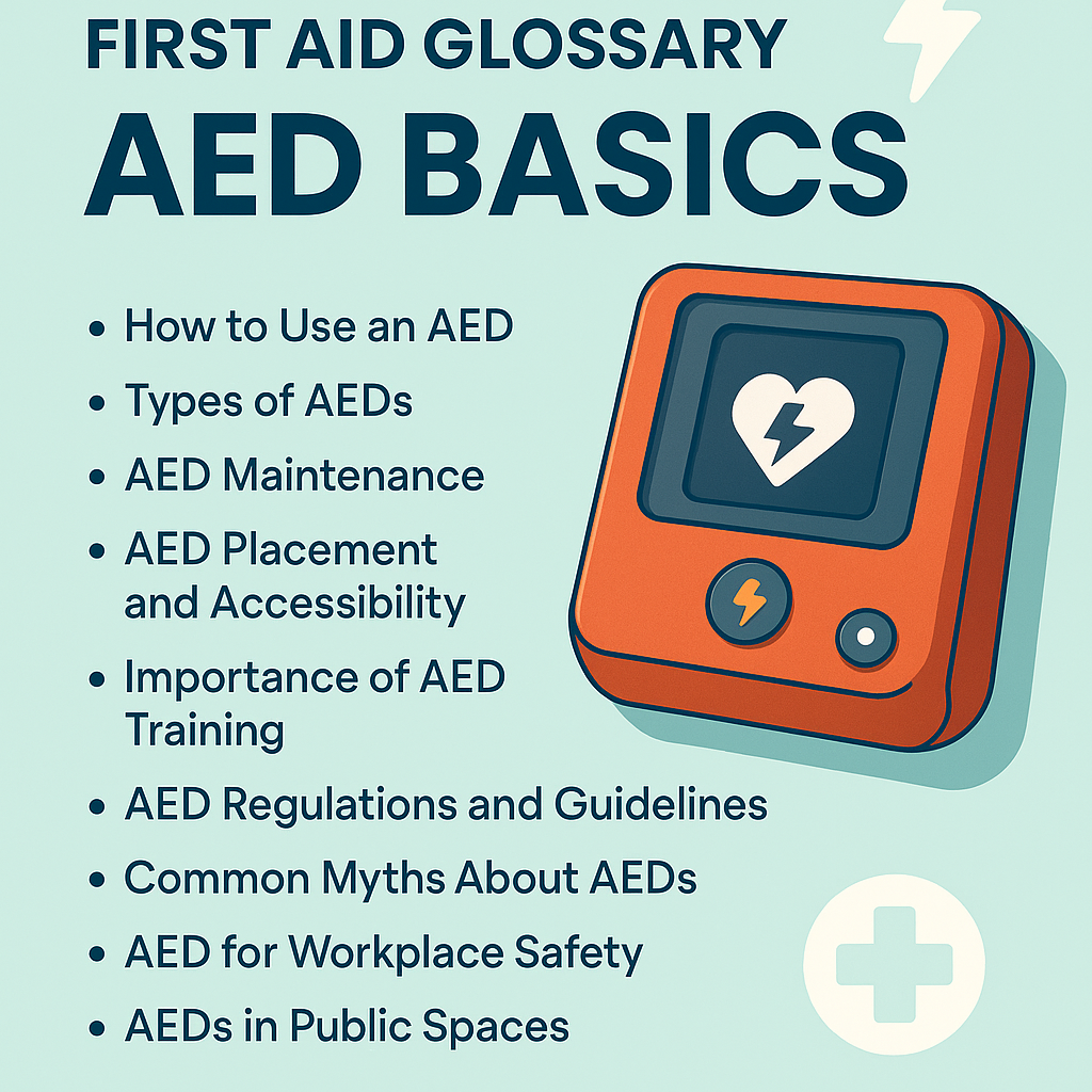 – AED Basics – How to Use an AED – Types of AEDs – AED Maintenance – AED Placement and Accessibility – Importance of AED Training – AED Regulations and Guidelines – Common Myths About AEDs – AED for Workplace Safety – AEDs in Public Spaces