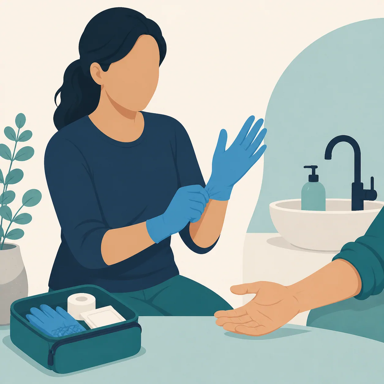 First aid illustration: Disposable Gloves in First Aid